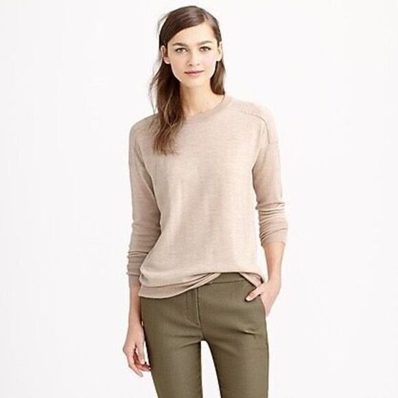J.Crew‎ Merino Cotton Crew Pullover Sweater High-low Lightweight Beige S - Picture 1 of 12